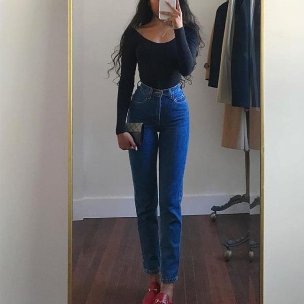 Dark wash American Apparel high-waisted Jean.